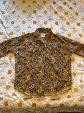 Zara Floral Brown Oversized Embroidered Boho Shacket